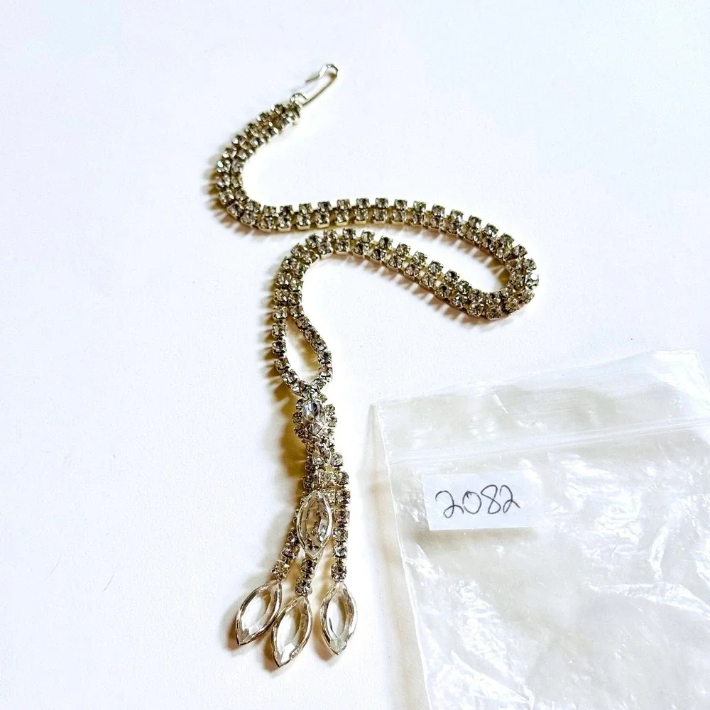 Necklace VTG Jeweled Austrian Crystal‎ Rhinestone tassel open bezel Sparkly 18